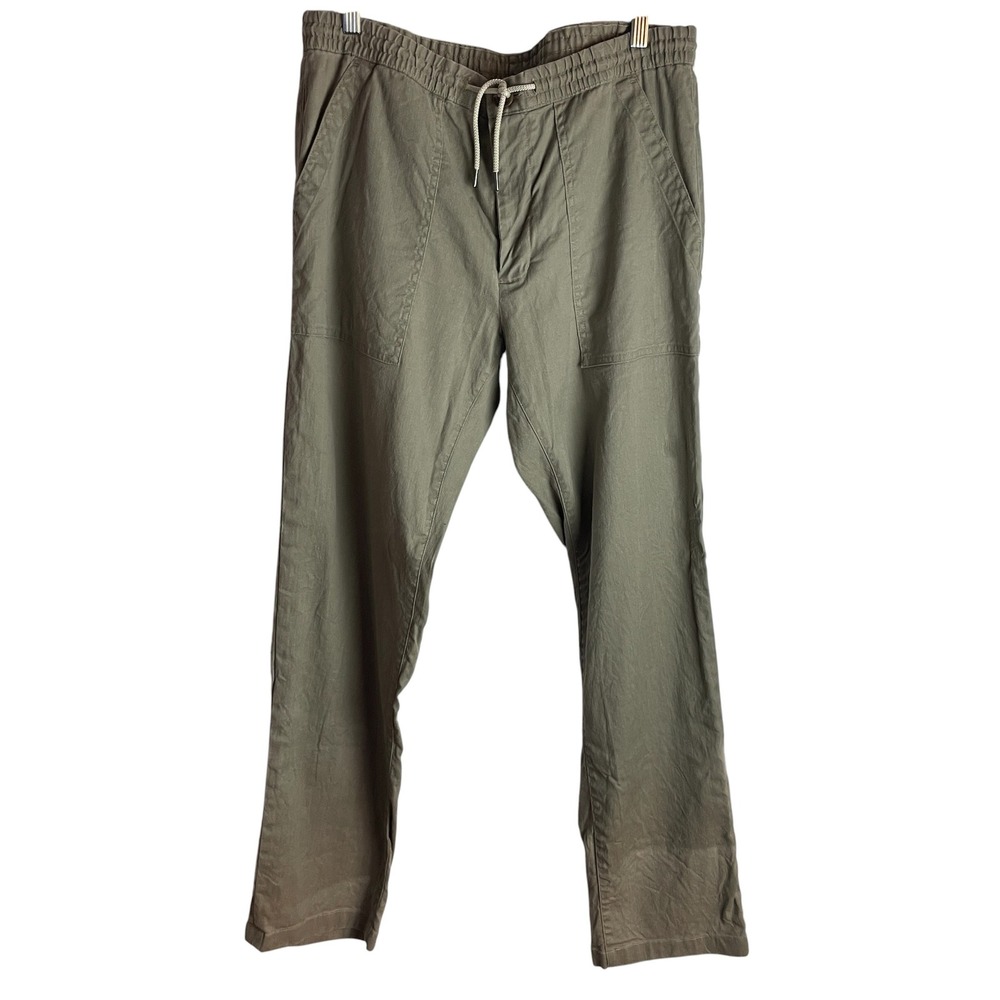 Proper Cloth Amalfi Drawstring Pants Sz 35 Green Bergamo Sage Twill Linen Blend